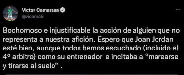 Camarasa, sobre Lopetegui: "Ha incitado a Jordán a marearse y tirarse al suelo"