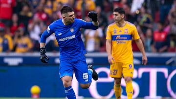 Tiago Volpi celebrates his goal 2-1 of Toluca during the 10th round match between Toluca and Tigres UANL as part of the Torneo Clausura 2024 Liga BBVA MX at Nemesio Diez Stadium on March 02, 2024 in Toluca, Estado de Mexico, Mexico.