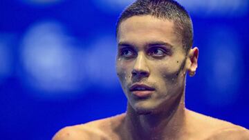 Romania's David Popovici looks on after competing in the men's 200m Freestyle semi final of the European Short Course Swimming Championships in Otopeni December 8, 2023. (Photo by Daniel MIHAILESCU / AFP)