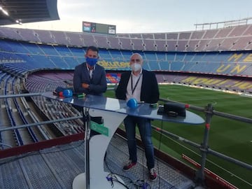 Carlos Martínez y Julio Maldonado Maldini en la previa del Barcelona-Leganés, primer partido en el Camp Nou sin público tras la reanudación de LaLiga.