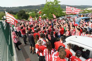 Athletic Club fans gather to wave the team bus off from Bilbao as it travels down to Seville for the Copa del Rey final.