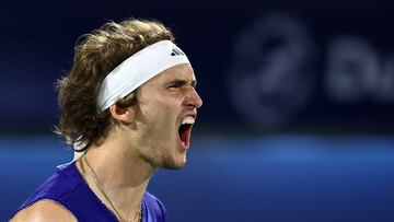 Tennis - ATP 500 - Dubai Tennis Championships - The Dubai Duty Free Tennis Centre, Dubai, United Arab Emirates - February 27, 2023 Germany's Alexander Zverev reacts during his round of 32 match against Czech Republic's Jiri Lehecka REUTERS/Rula Rouhana