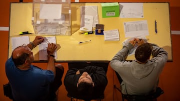 Los componentes de una mesa electoral esperan a que los ciudadanos voten en la Escola Grèvol, a 28 de mayo de 2023, en Barcelona, Cataluña (España). Hoy, 28M, se celebran elecciones municipales en un total de 8.131 ayuntamientos y elecciones autonómicas en 12 comunidades autónomas. En las elecciones municipales podrán votar 35.414.655 electores y en las autonómicas que se celebran podrán hacerlo 18.382.505 electores.
Kike Rincón / Europa Press
28/05/2023