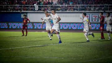 Nelson Bonilla celebrando su gol con Bangkok United