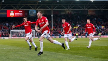 Soccer Football - National League - Wrexham v Boreham Wood - Racecourse Ground, Wrexham, Britain - April 22, 2023 Wrexham's Paul Mullin celebrates scoring their second goal Action Images via Reuters/Ed Sykes