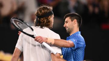 MELBOURNE, AUSTRALIA - JANUARY 29: Novak Djokovic celebrates victory after winning the Menâs Singles Final at the Australian Open grand slam tennis tournament at Melbourne Park in Melbourne, Australia on January 29, 2023 (Photo by Stringer/Anadolu Agency via Getty Images)