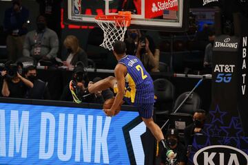 Cassius Stanley of the Indiana Pacers competes in the 2021 NBA All-Star - AT&T Slam Dunk Contest during All-Star Sunday Night 