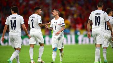 Munich (Germany), 02/07/2021.- Marco Verratti (C) of Italy and teammates react during the UEFA EURO 2020 quarter final match between Belgium and Italy in Munich, Germany, 02 July 2021. (Bélgica, Alemania, Italia) EFE/EPA/Philipp Guelland / POOL (RE