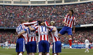Los jugadores del Atlético en la goleada al Madrid.