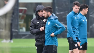 Marcelino con Unai L&oacute;pez en Lezama.