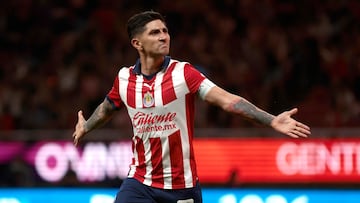 Guadalajara's Victor Guzman celebrates after scoring a goal during the Mexican Clausura tournament football match between Guadalajara and Pumas at the Akron stadium in Guadalajara, Jalisco state, Mexico, on February 24, 2024. (Photo by ULISES RUIZ / AFP)