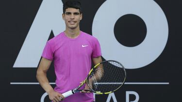 Carlos ALCARAZ (ESP) after defeating Hugo DELLIEN (BOL) in their final round match at the Australian Open 2021 Men’s Qualifying at the Khalifa International Tennis and Squash Complex in Doha, Qatar, Thursday, January 14, 2021. Tennis Australia Photo by