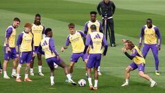 Los jugadores del Real Madrid, durante su último entrenamiento en Valdebebas.