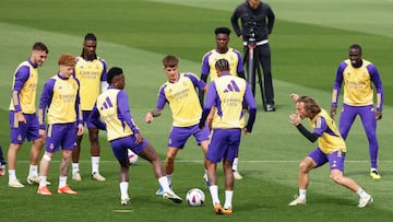 Los jugadores del Real Madrid, durante su último entrenamiento en Valdebebas.