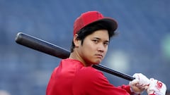 BRONX, NEW YORK - APRIL 18: Shohei Ohtani #17 of the Los Angeles Angels looks on during batting practice before the game against the New York Yankees at Yankee Stadium on April 18, 2023 in the Bronx borough of New York City.   Elsa/Getty Images/AFP (Photo by ELSA / GETTY IMAGES NORTH AMERICA / Getty Images via AFP)