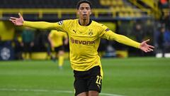 Dortmund&#039;s English midfielder Jude Bellingham celebrates scoring the opening goal during the UEFA Champions League quarter-final second leg football match between BVB Borussia Dortmund and Manchester City in Dortmund, western Germany, on April 14, 20