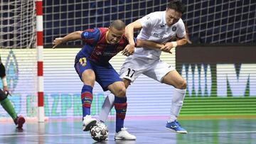 Imagen de un partido de la Champions League de Fútbol Sala entre el Barça y el Sporting de Portugal.