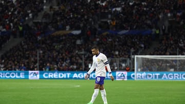 France's forward #10 Kylian Mbappe looks on during the friendly football match between France and Chile at the Stade Velodrome in Marseille, southern France, on March 26, 2024. (Photo by FRANCK FIFE / AFP)