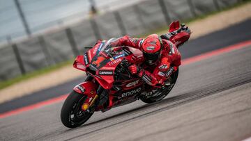 AUSTIN, TEXAS - APRIL 14: Francesco Bagnaia of Italy and Ducati Lenovo Team rides during the free practice of the MotoGP Red Bull Grand Prix of The Americas at Circuit of The Americas on April 14, 2023 in Austin, Texas. (Photo by Steve Wobser/Getty Images)