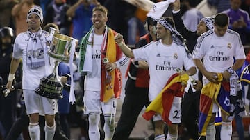 Pepe, Sergio Ramos, Isco y Morata celebrando la Copa del Rey conquistada ante el Barcelona en 2014.