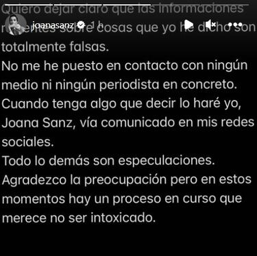 Joana Sanz aclara su postura: “Cuando tenga algo que decir lo haré yo”