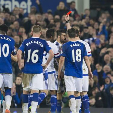 Diego Costa spits at ref, bites Gareth Barry and is sent off
