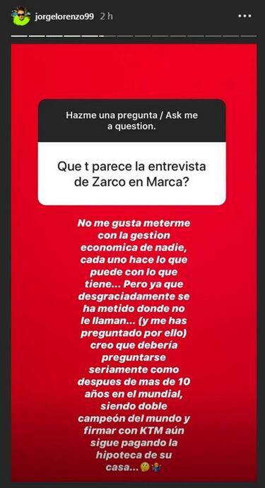 Cruce de 'reproches económicos' entre Zarco y Lorenzo