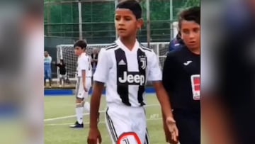 Mini Cristiano scoring goals for fun with Juventus