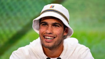 Carlos Alcaraz, durante la rueda de prensa que dio este domingo en Wimbledon.