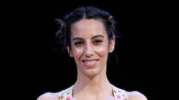 MADRID, SPAIN - JANUARY 26: Actress Almudena Cid poses on stage during the 'Una Historia de Amor' theater play at the Infanta Isabel Theater on January 26, 2022 in Madrid, Spain. (Photo by Carlos Alvarez/Getty Images)