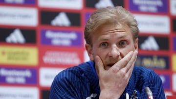 GRAFAND9353. MÁLAGA, 24/03/2023.- El jugador de la Selección de Noruega, Morten Thorsby durante la rueda de prensa previa al partido clasificatorio que disputará mañana contra la Selección Española en el estadio de La Rosaleda de Málaga.EFE/ Jorge Zapata