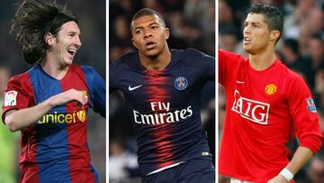Leo Messi (Barcelona), Kylian Mbappé (PSG) y Cristiano Ronaldo (Manchester United).