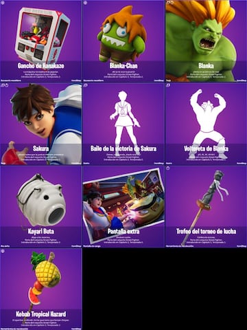 Todos los objetos de Blanka y Sakura (Street Fighter) en Fortnite