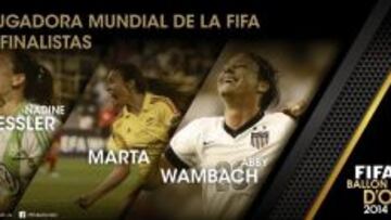 Kessler, Marta y Wambach, finalistas al Bal&oacute;n de Oro 2014.