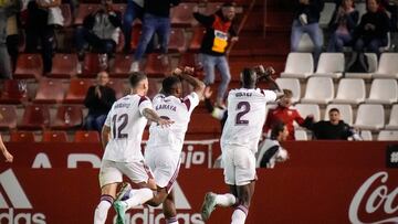 Kawaya, celebrando su gol con el Albacete ante el Oviedo.