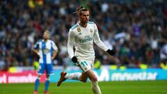 Gareth Bale festejando un gol con el Madrid.