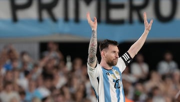 AMDEP144. BUENOS AIRES (ARGENTINA), 23/03/2023.- Lionel Messi de Argentina celebra un gol hoy, en un partido amistoso entre las selecciones de Argentina y Panamá en el estadio Monumental en Buenos Aires (Argentina). EFE/ Juan Ignacio Roncoroni
