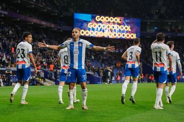 Martin Braithwaite celebra un gol en Cornellà.