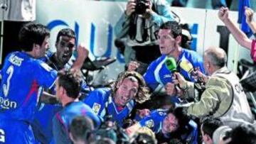 <b>A REPETIR.</b> Los jugadores del Getafe quieren volver a cantar goles contra el Barça en el Coliseum.