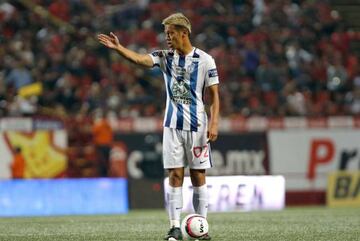 Pachuca`s midfielder Keisuke Honda of Japan gesticures during a Torneo Apertura 2017 Liga MX match against Tijuana at Caliente Stadium in Tijuana, Mexico on August 25, 2017.