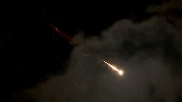 A rocket flies in the sky, amid cross-border hostilities between Hezbollah and Israel, as seen from Tel Aviv, Israel, October 1, 2024. REUTERS/Ammar Awad