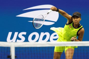 FILE PHOTO: Sep 3, 2021; Flushing, NY, USA; Naomi Osaka of Japan serves against Leylah Annie Fernandez of Canada (not pictured) on day five of the 2021 U.S. Open tennis tournament at USTA Billie Jean King National Tennis Center. Mandatory Credit: Geoff Bu