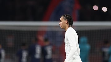 Lille's French midfielder #29 Ethan Mbappe reacts after PSG won the French L1 football match between Paris Saint-Germain (PSG) and Lille LOSC at the Parc des Princes Stadium in Paris on March 1, 2025. (Photo by FRANCK FIFE / AFP)