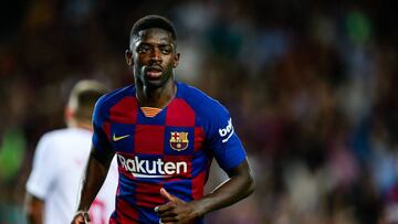 11 Ousmane Dembele from France of FC Barcelona celebrating his goal during the La Liga match between FC Barcelona and Sevilla FC in Camp Nou Stadium in Barcelona 06 of October of 2019, Spain.
 
 
 06/10/2019 ONLY FOR USE IN SPAIN