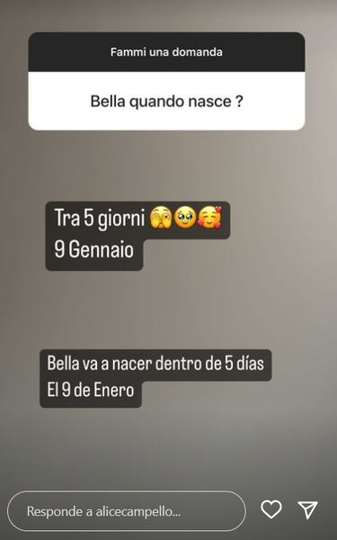 Alice Campello revela qué día nacerá su cuarto hijo