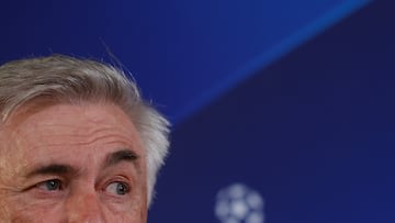 El entrenador del Real Madrid, Carlo Ancelotti, durante la rueda de prensa en la Ciudad Deportiva de Valdebebas.