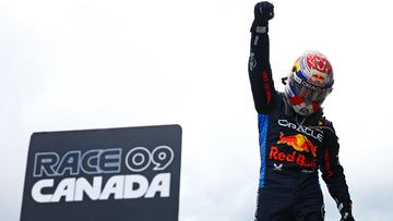 MONTREAL, QUEBEC - JUNE 09: Race winner Max Verstappen of the Netherlands and Oracle Red Bull Racing celebrates in parc ferme during the F1 Grand Prix of Canada at Circuit Gilles Villeneuve on June 09, 2024 in Montreal, Quebec.   Mark Thompson/Getty Images/AFP (Photo by Mark Thompson / GETTY IMAGES NORTH AMERICA / Getty Images via AFP)