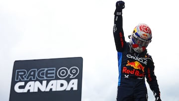 MONTREAL, QUEBEC - JUNE 09: Race winner Max Verstappen of the Netherlands and Oracle Red Bull Racing celebrates in parc ferme during the F1 Grand Prix of Canada at Circuit Gilles Villeneuve on June 09, 2024 in Montreal, Quebec. Mark Thompson/Getty Images/AFP (Photo by Mark Thompson / GETTY IMAGES NORTH AMERICA / Getty Images via AFP)