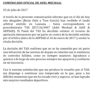 El TAS da la razón a Mechaal e irá a los Mundiales de Londres