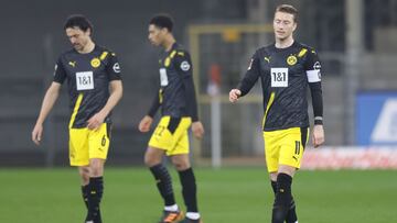 FREIBURG IM BREISGAU, GERMANY - FEBRUARY 06: Marco Reus of Borussia Dortmund reacts after conceding a second goal during the Bundesliga match between Sport-Club Freiburg and Borussia Dortmund at Schwarzwald-Stadion on February 06, 2021 in Freiburg im Brei